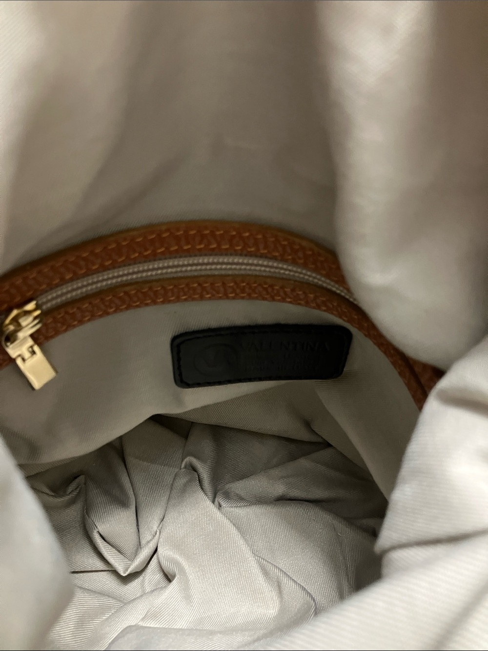 Valentina Convertible Leather Bucket Bag Cognac/Black - Picture 10 of 13